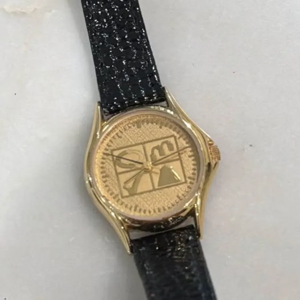 Vintage ABelle Women's Gold-Tone Watch | Black Leather Strap